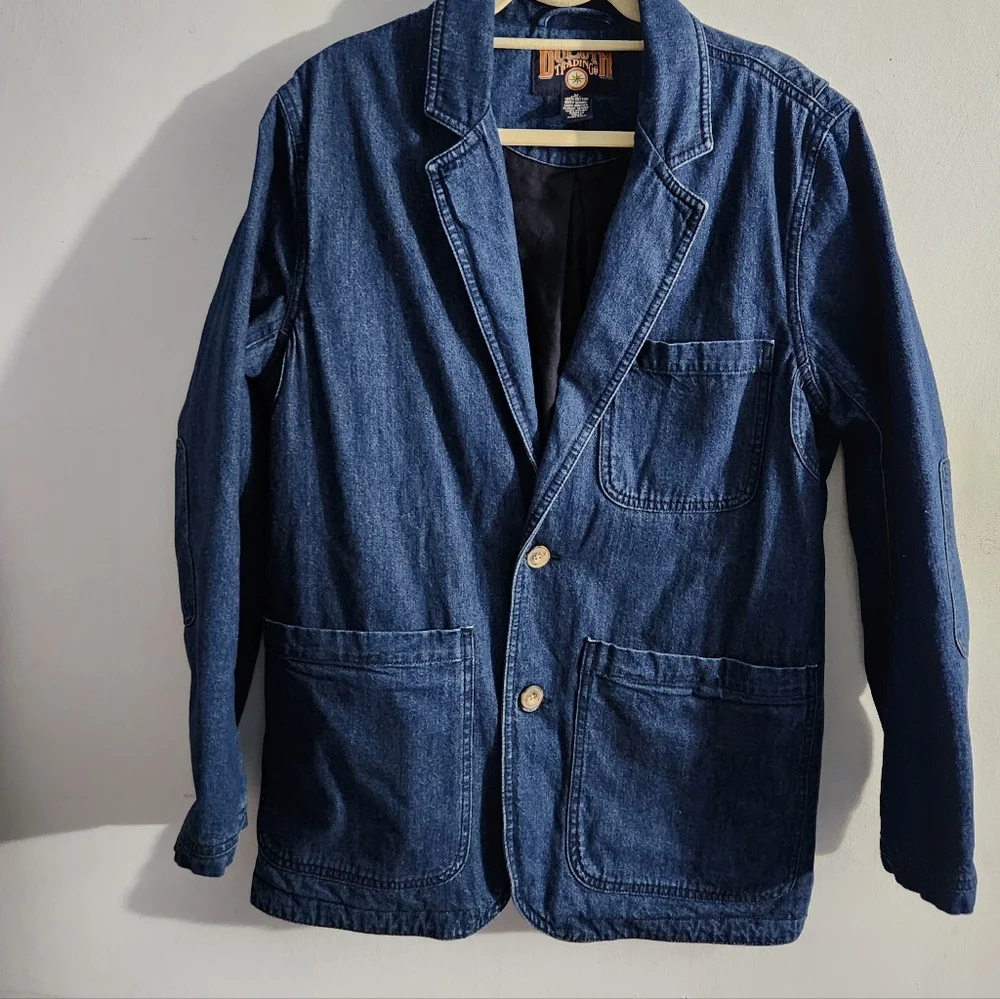 Duluth Trading Denim Blazer Mens Large Fire Hose Presentation Chore Work Jacket